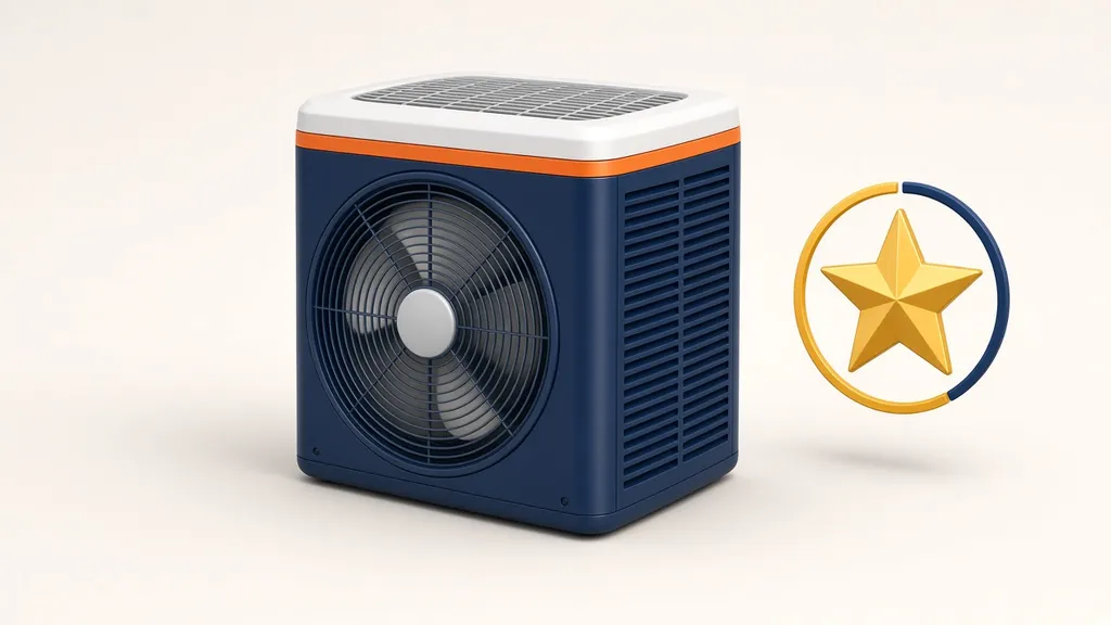 Illustration of a quality outdoor air conditioner unit with a gold star badge