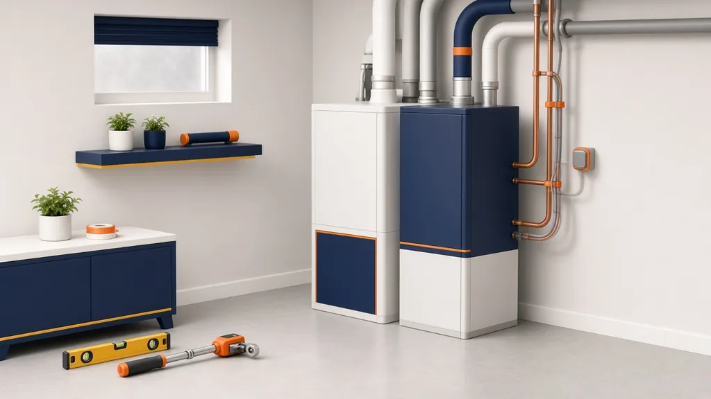 Illustration of a neat, clean furnace and air handler installation in a utility room
