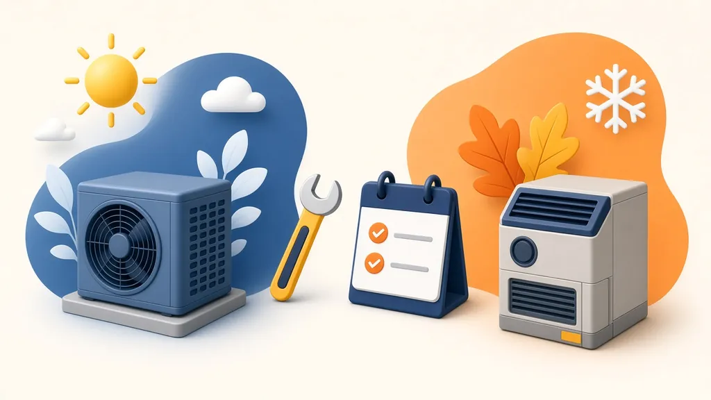 Illustration of a spring cooling tune-up and a fall heating tune-up with a checklist calendar